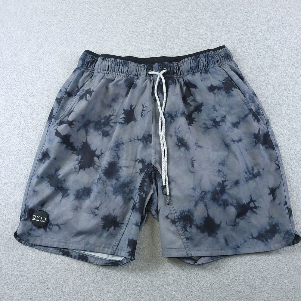BYLT Premium Basics Active Shorts Mens XL Gray Tie Dye Lined Stretch Athletic